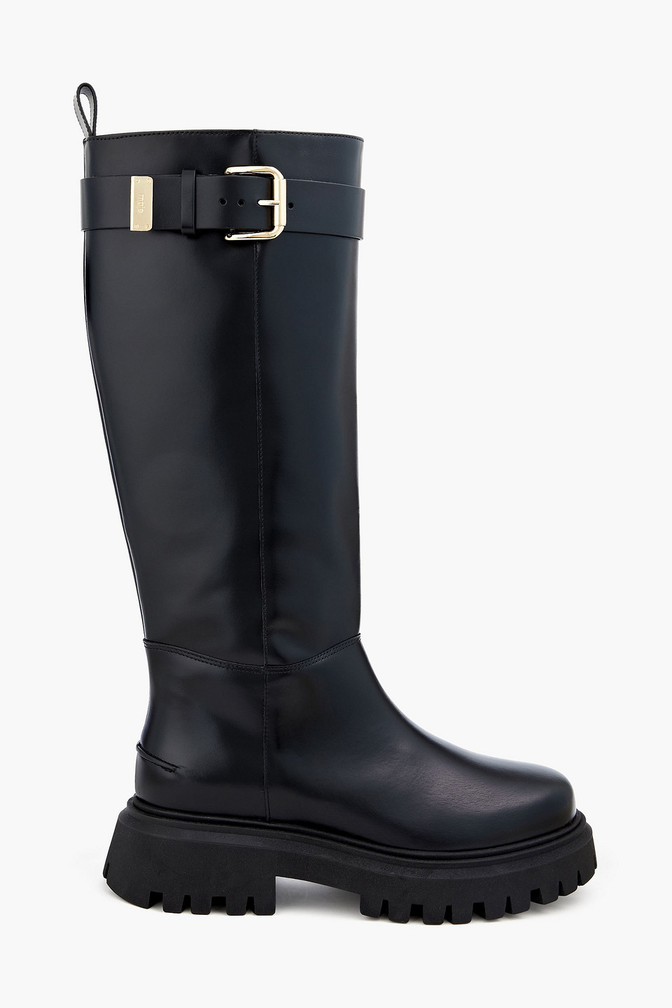 Maje Buckled Leather Knee Boots In Black