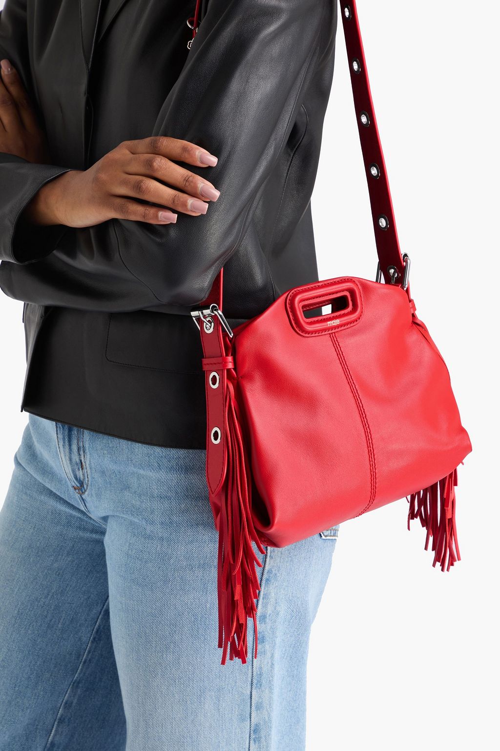 MAJE Fringed leather shoulder bag