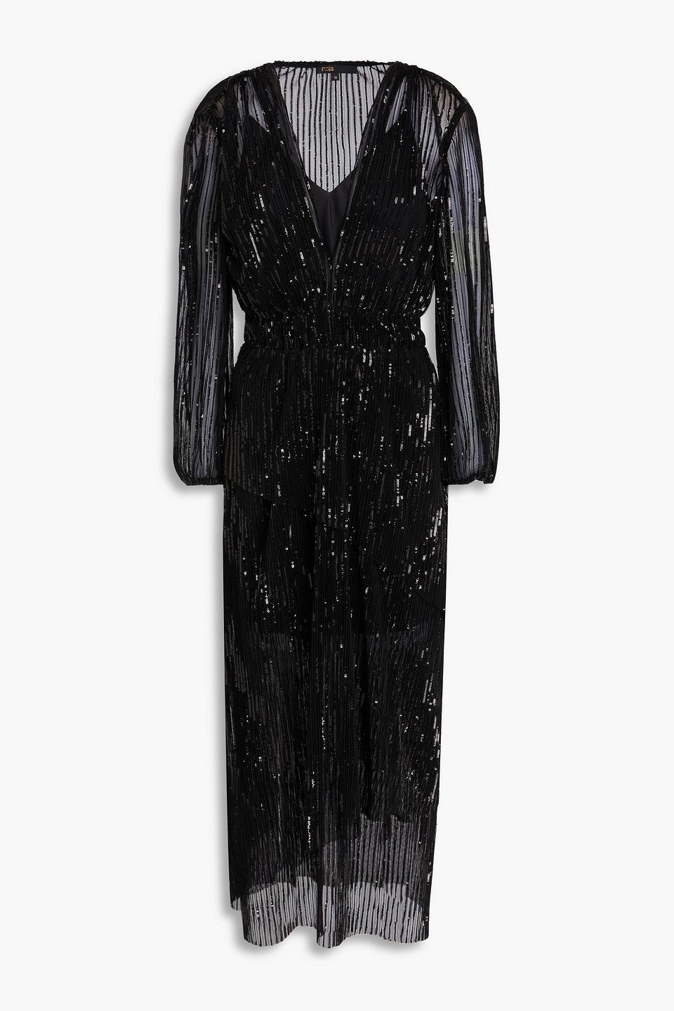 maje - sequined plissé-tulle midi dress - black - fr 34