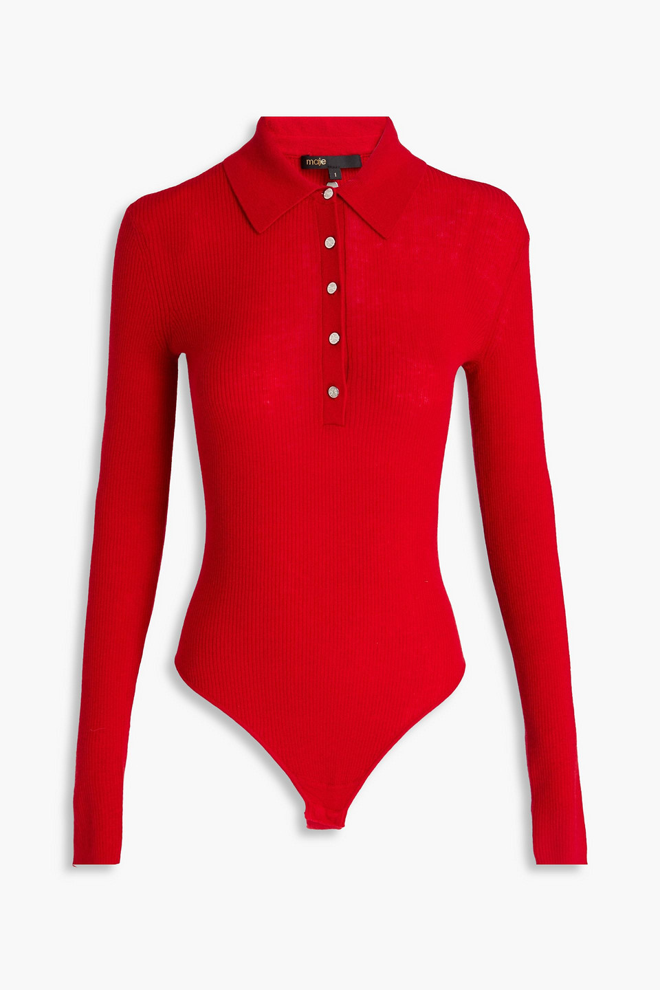 Maje Ribbed Wool And Silk-blend Bodysuit In Red