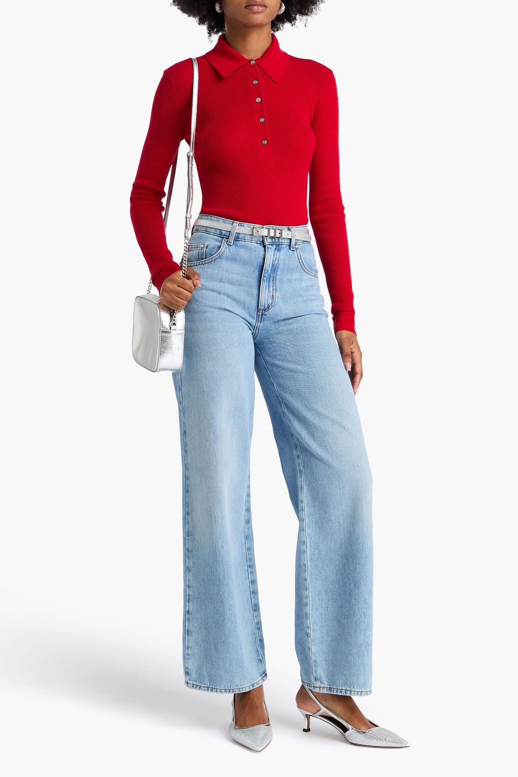 MAJE بودي سوت من مزيج الحرير والصوف بتصميم مضلّع