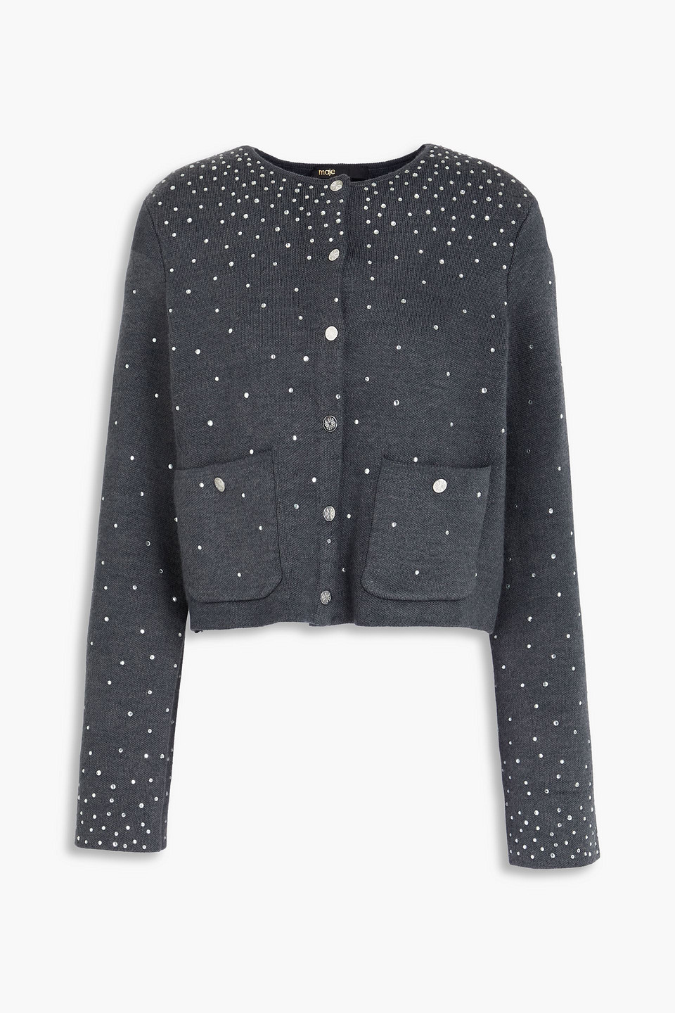 maje - crystal-embellished knitted cardigan - gray - 3