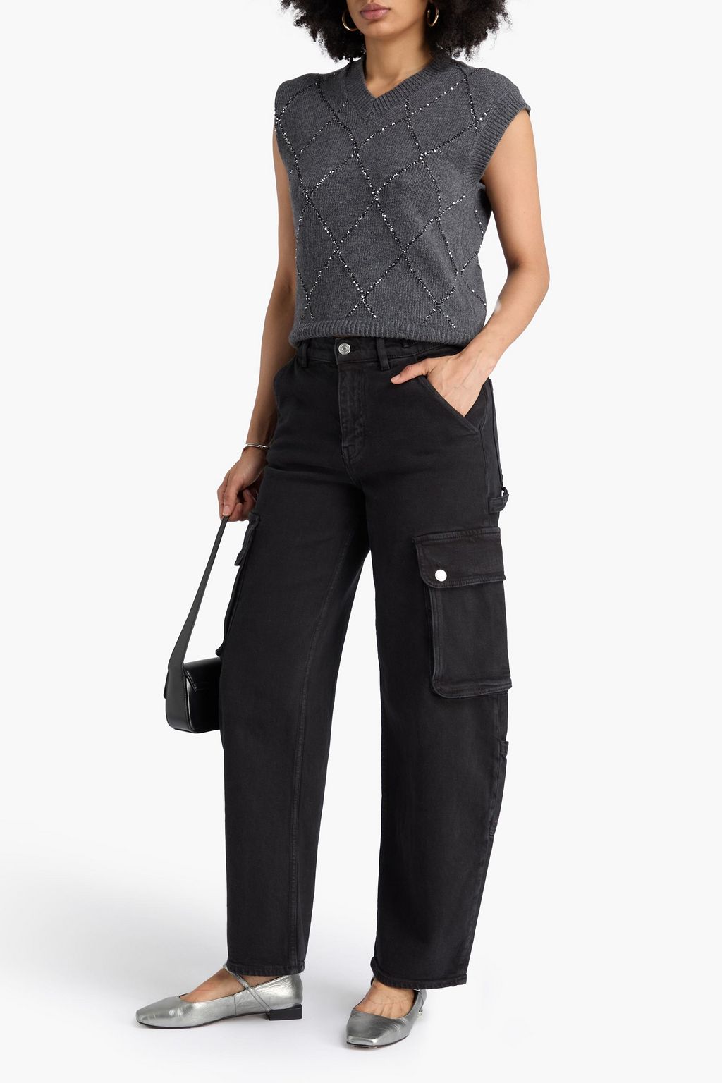MAJE Sequin-embellished wool-blend vest