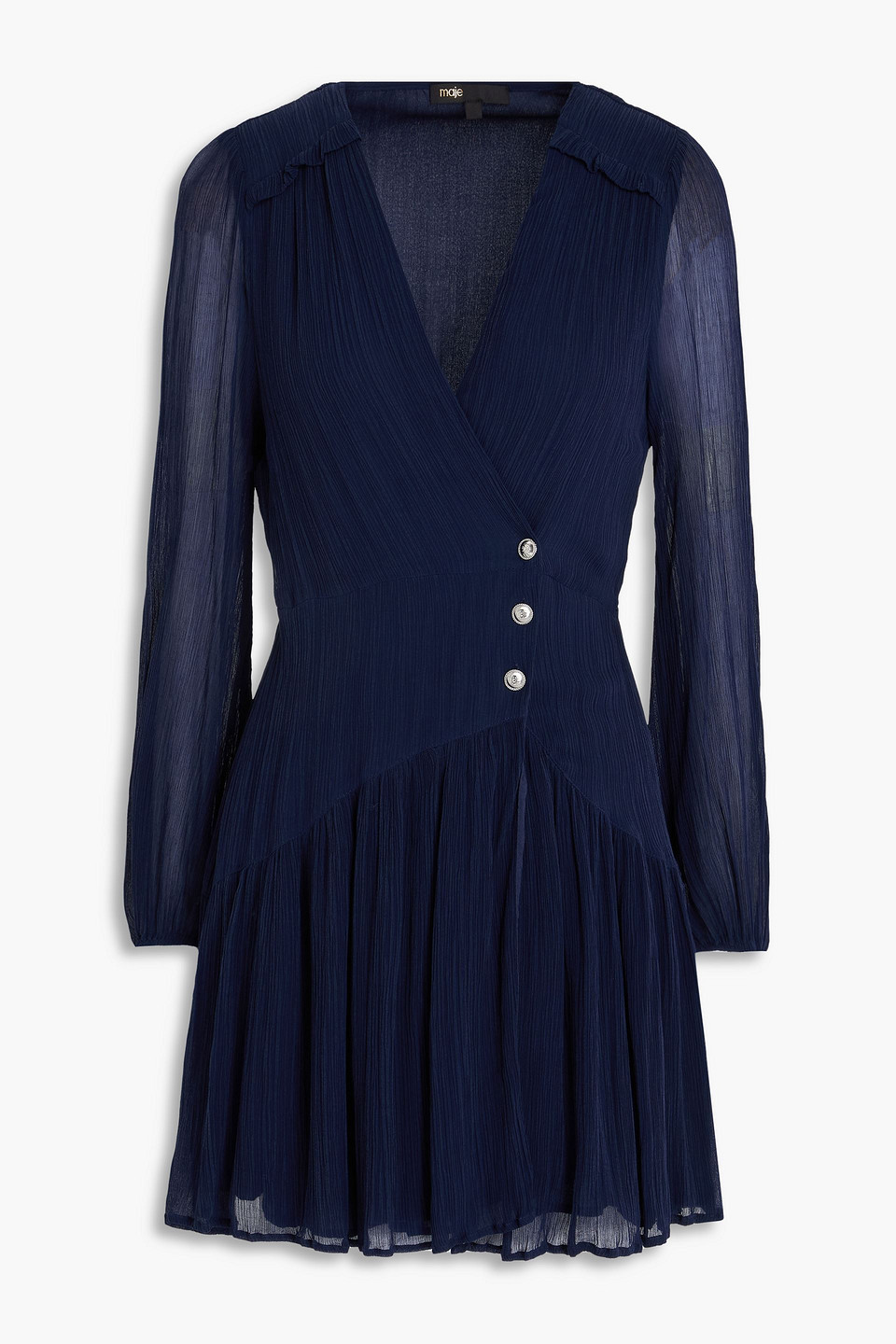 maje - cupro-crepon mini dress - blue - fr 38