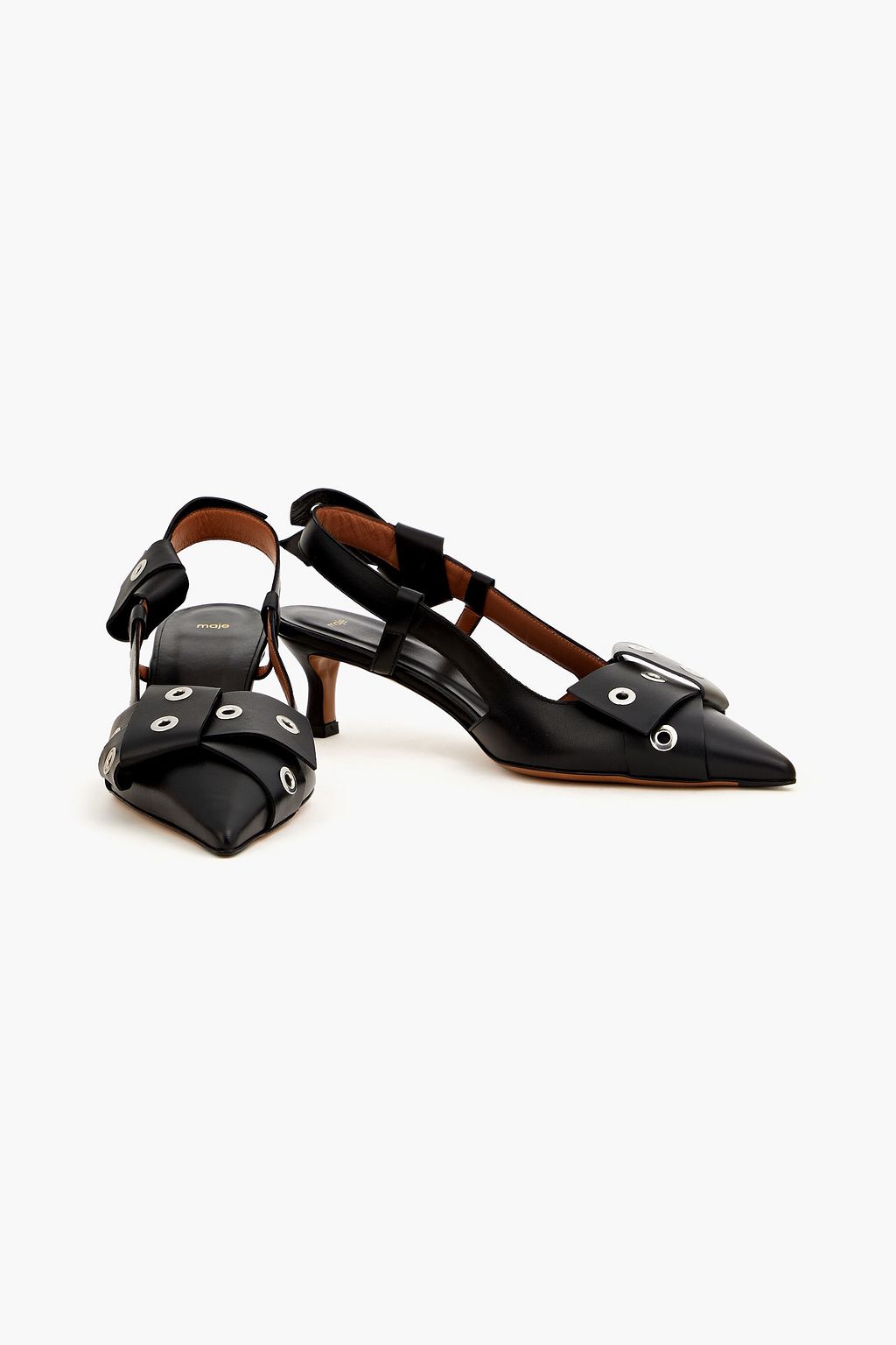 MAJE Eyelet-embellished leather slingback pumps