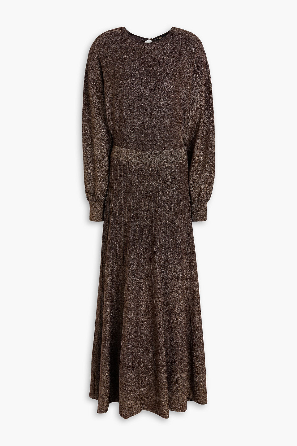 maje - metallic knitted maxi dress - brown - fr 38