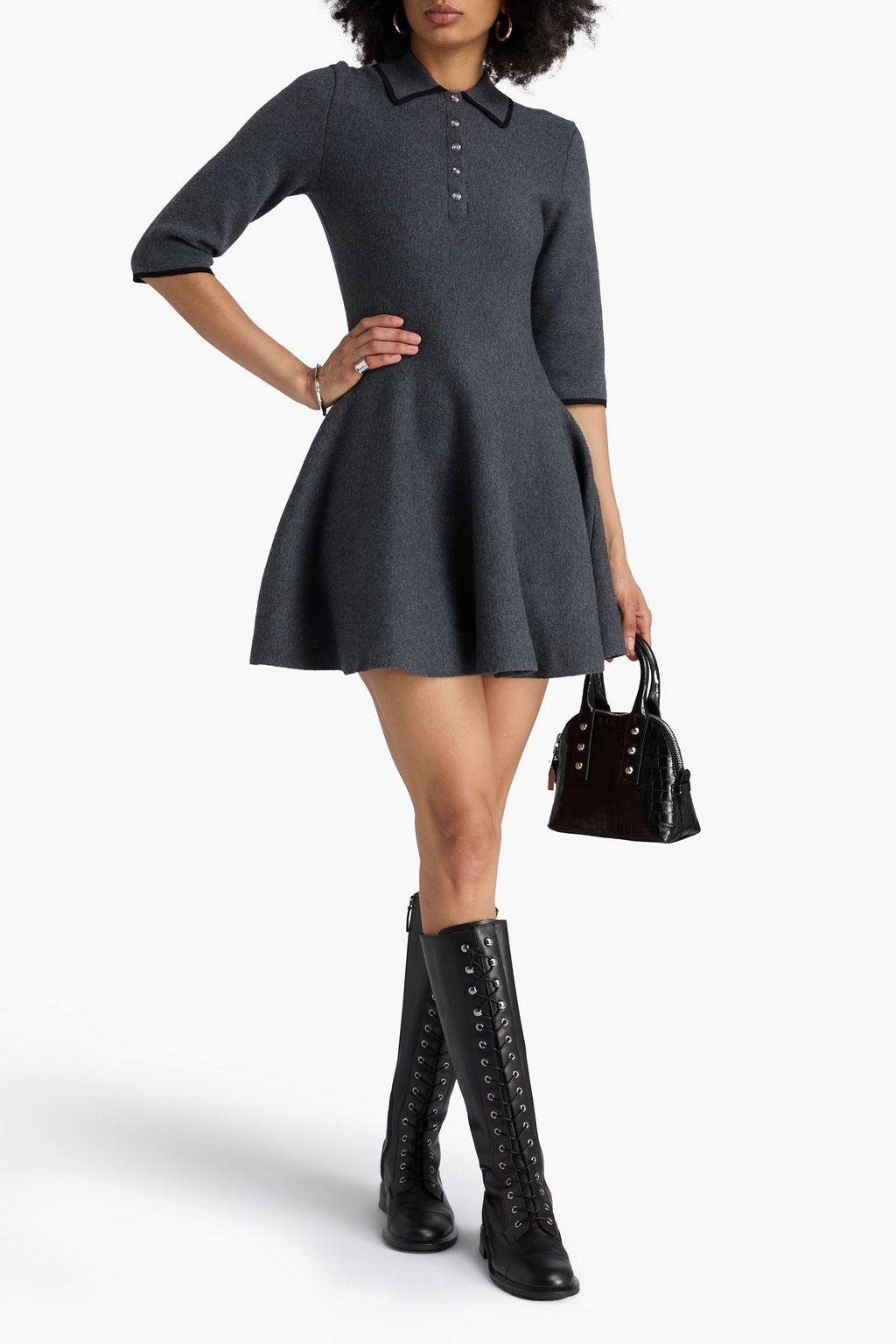 MAJE Flared knitted mini dress