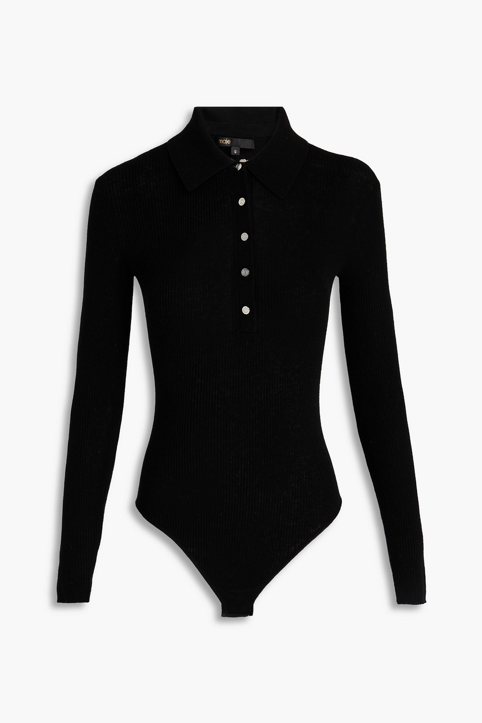 maje - ribbed wool and silk-blend bodysuit - black - 0