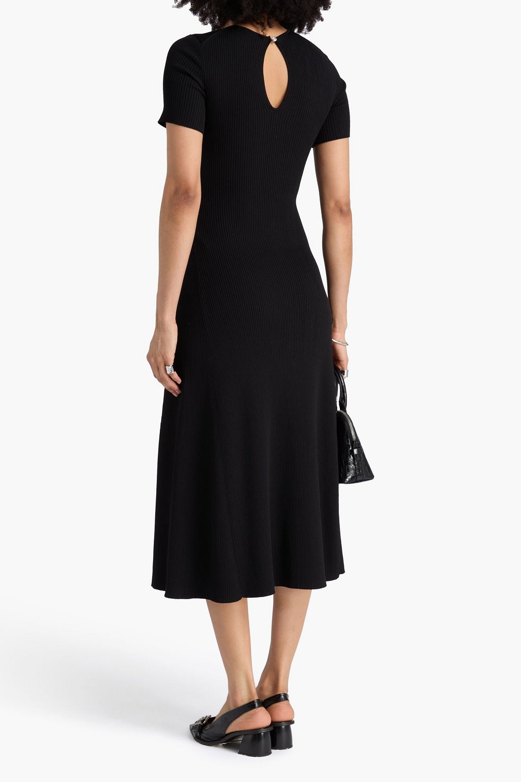 MAJE Snap-detailed ribbed-knit midi dress