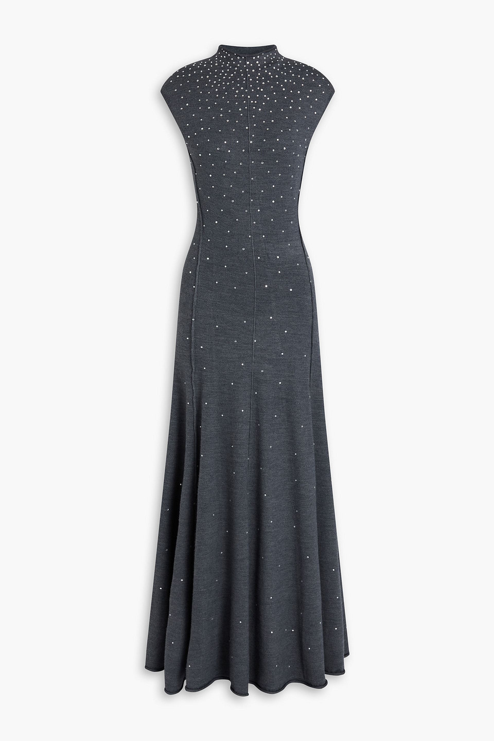 maje - crystal-embellished knitted maxi dress - gray - fr 36