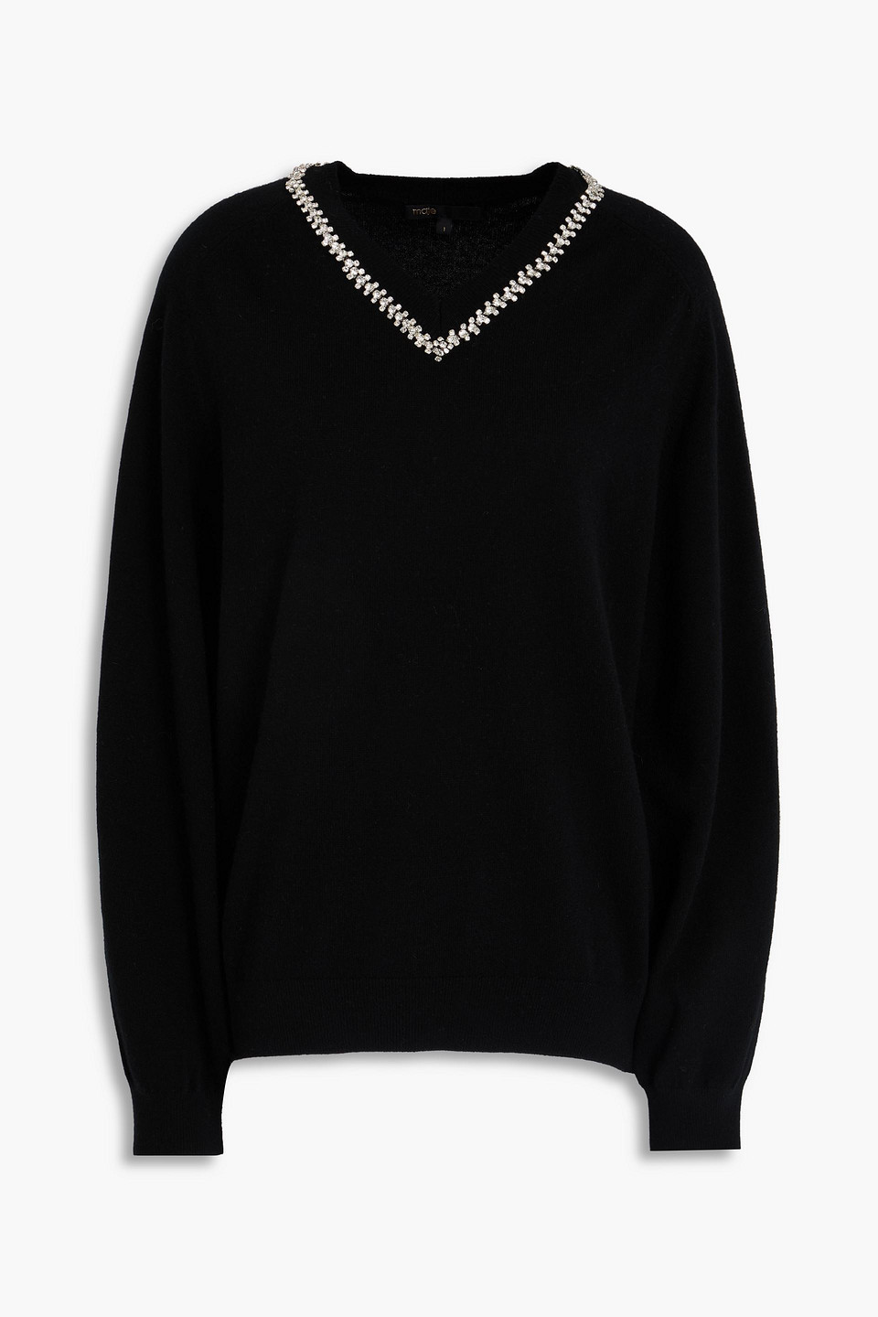 maje - crystal-embellished wool and cashmere-blend sweater - black - 0