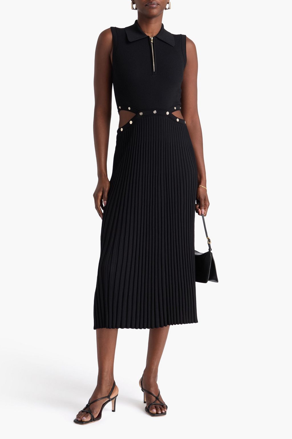 MAJE Cutout ribbed-knit midi dress