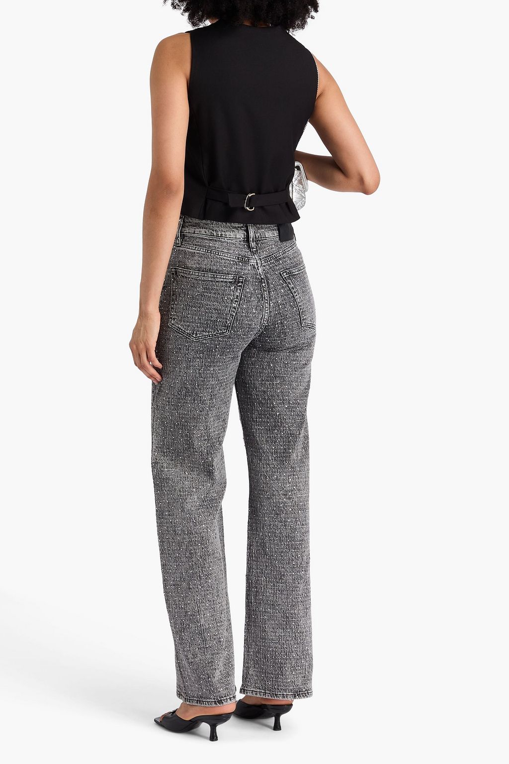 MAJE Crystal-embellished high-rise straight-leg jeans