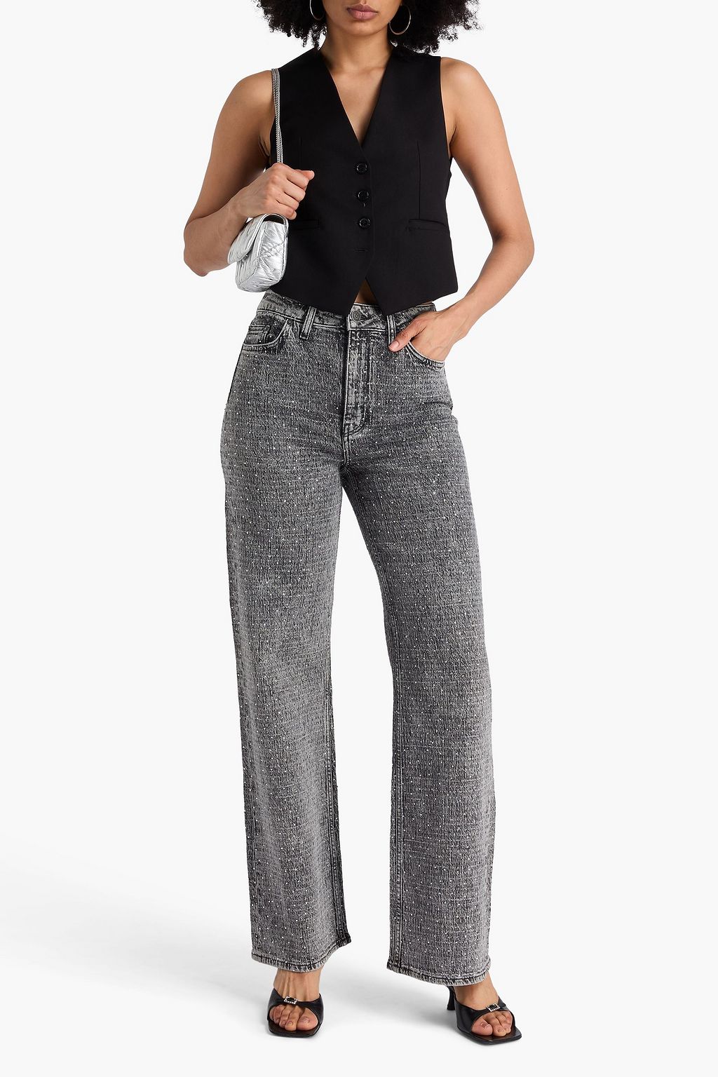 MAJE Crystal-embellished high-rise straight-leg jeans