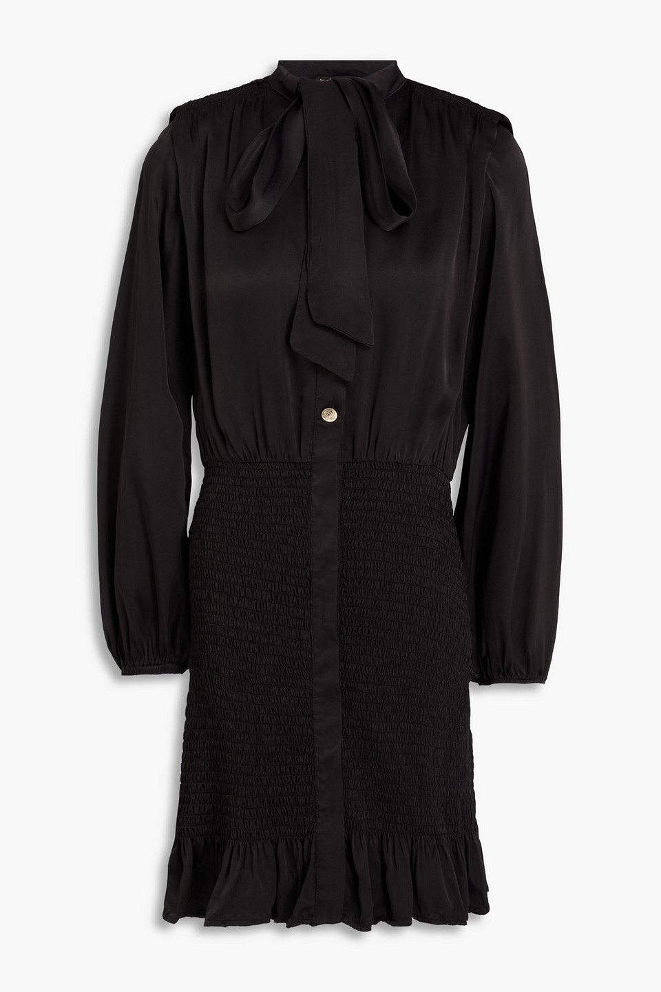 Maje Pussy-bow Satin-twill Mini Dress In Brown