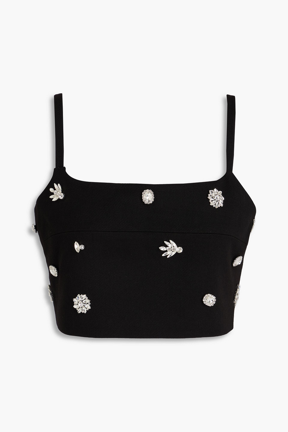 maje - cropped crystal-embellished twill top - black - 0