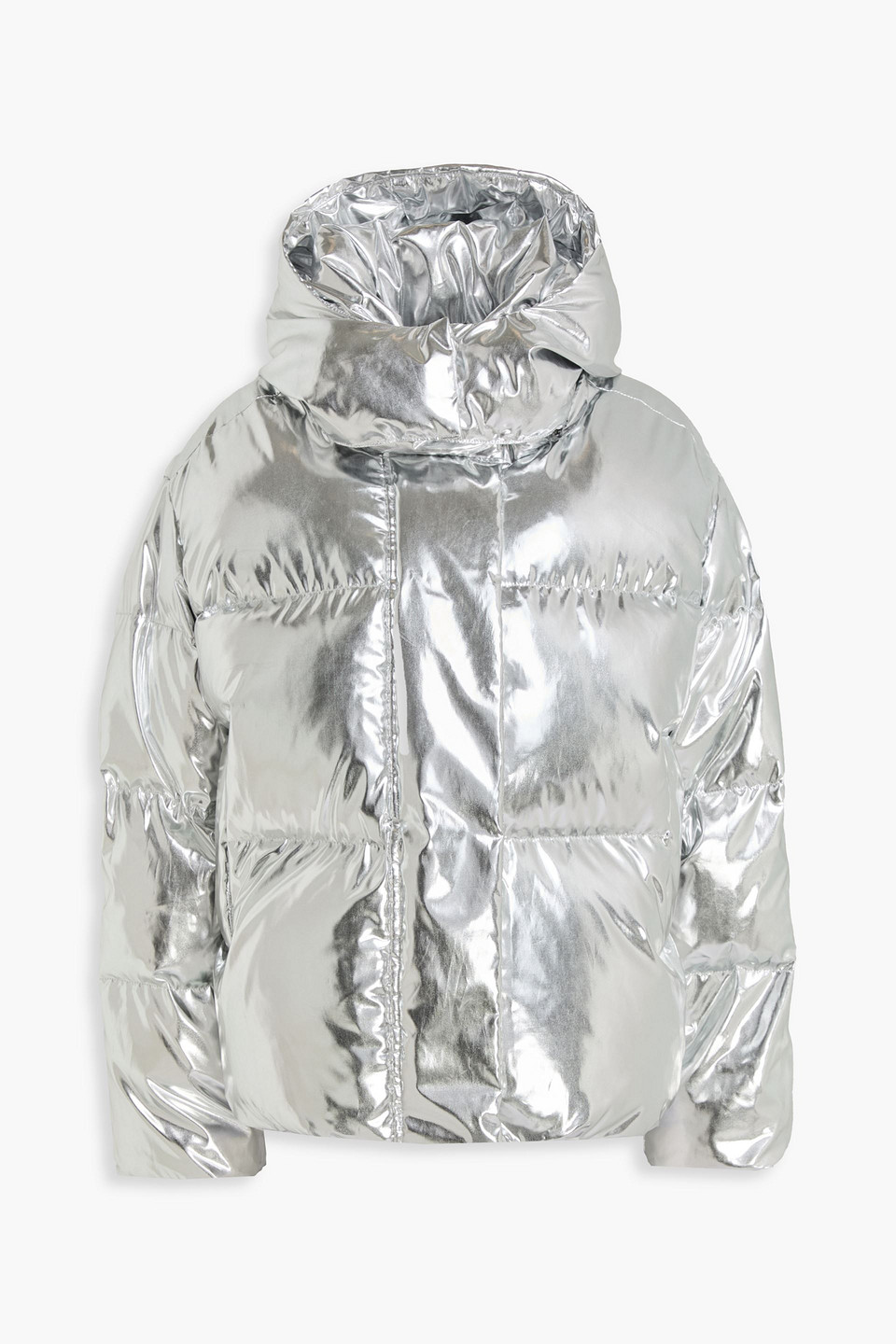 Maje Metallic Quilted Padded Shell Jacket In Gray
