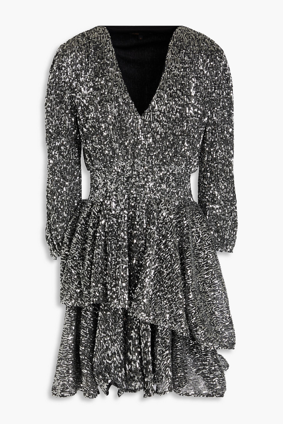 maje - tiered sequined tulle mini dress - metallic - fr 38