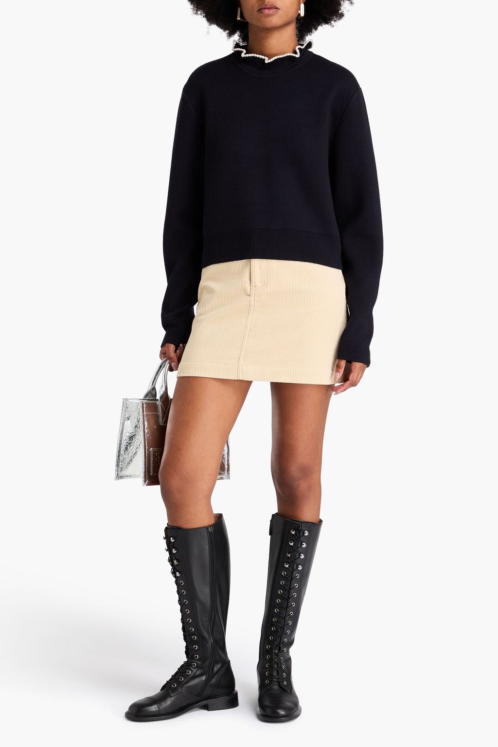 SANDRO Ruffled knitted turtleneck sweater