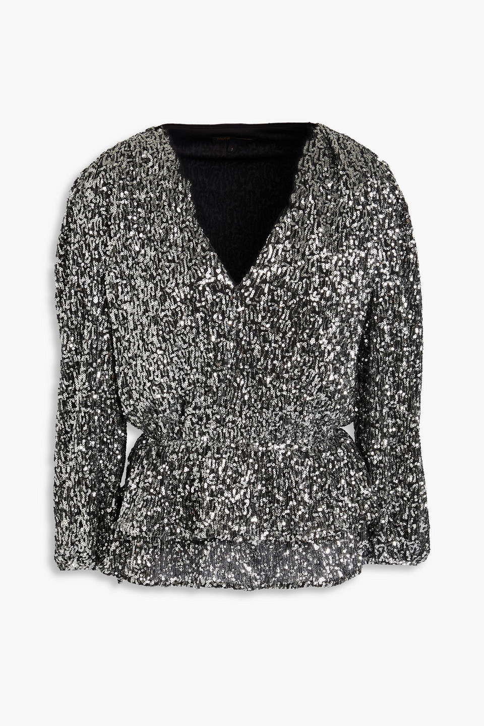 maje - sequined tulle peplum top - metallic - 2