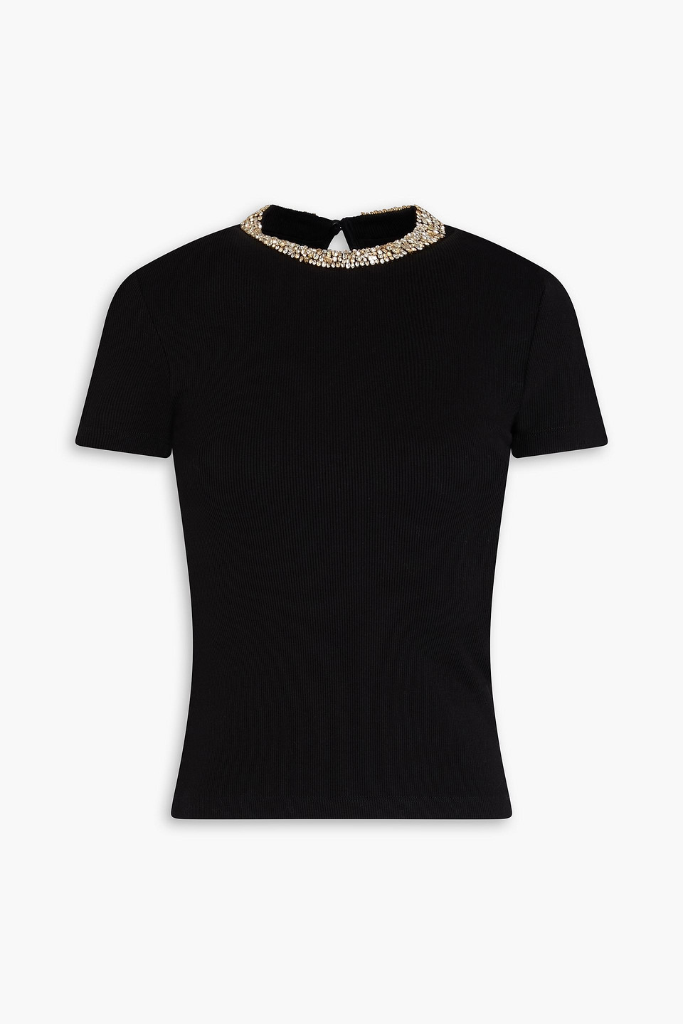 sandro - crystal-embellished ribbed cotton-blend top - black - 0