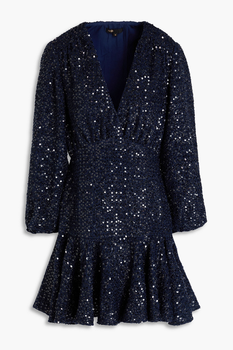 maje - sequined metallic tweed mini dress - blue - fr 34