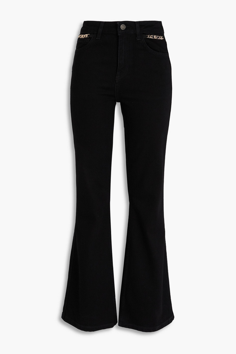 maje - chain-embellished high-rise flared jeans - black - fr 34