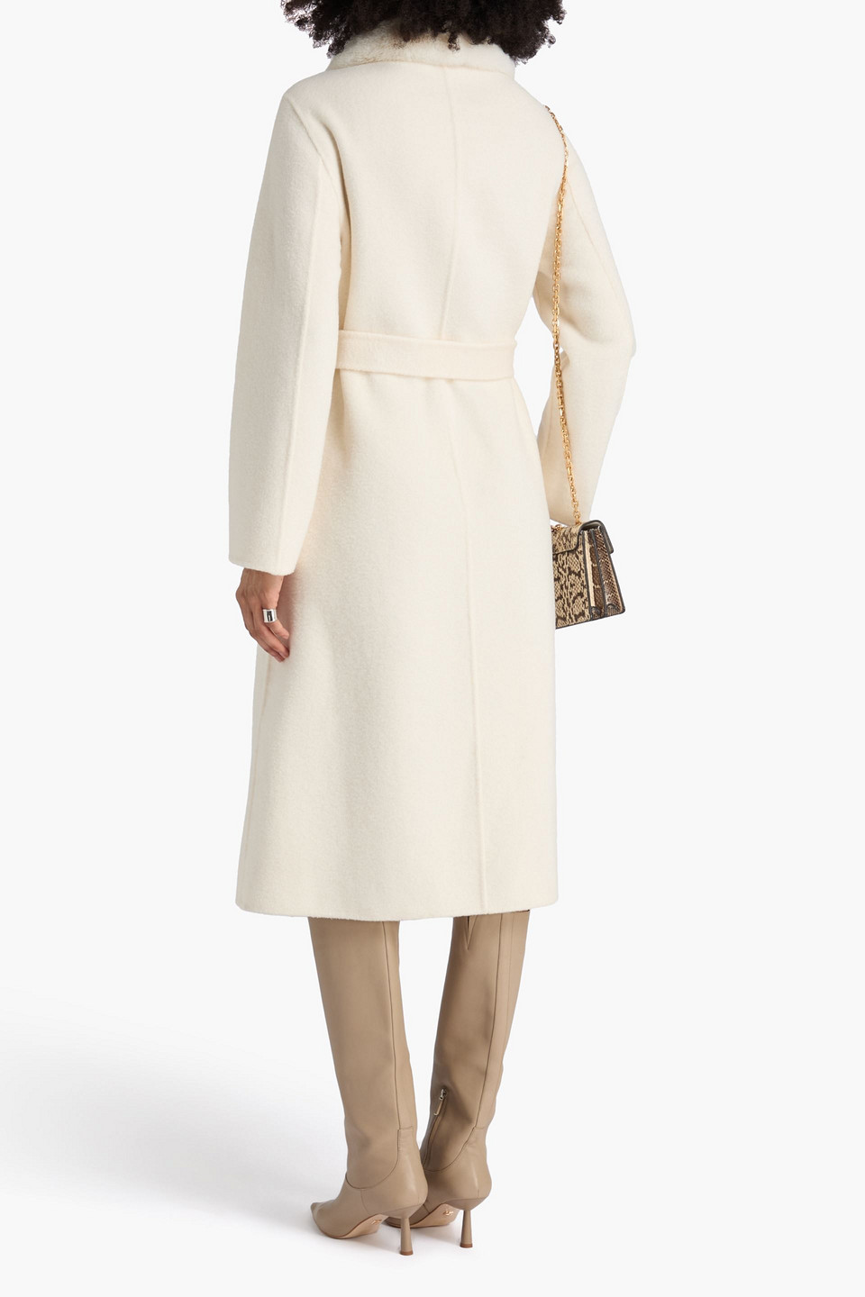 Maje Belted Wool-blend Felt Coat In White