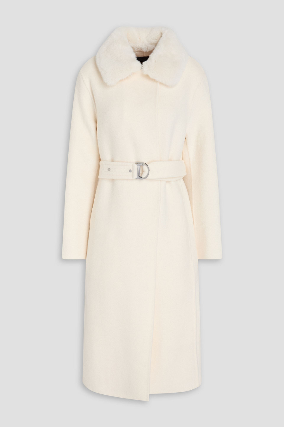 maje - belted wool-blend felt coat - white - fr 42
