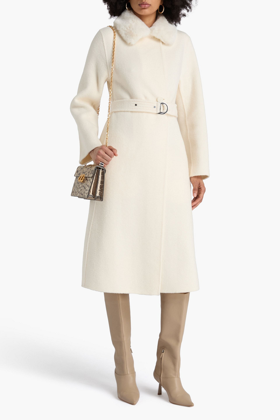 Maje Belted Wool-blend Felt Coat In White