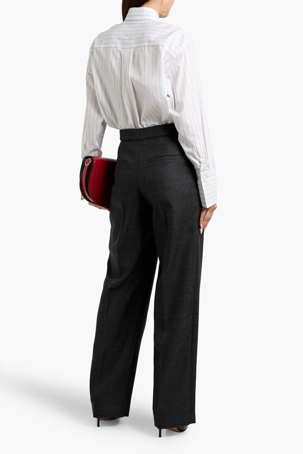 BRUNELLO CUCINELLI Bead-embellished pinstriped cotton and silk-blend poplin shirt