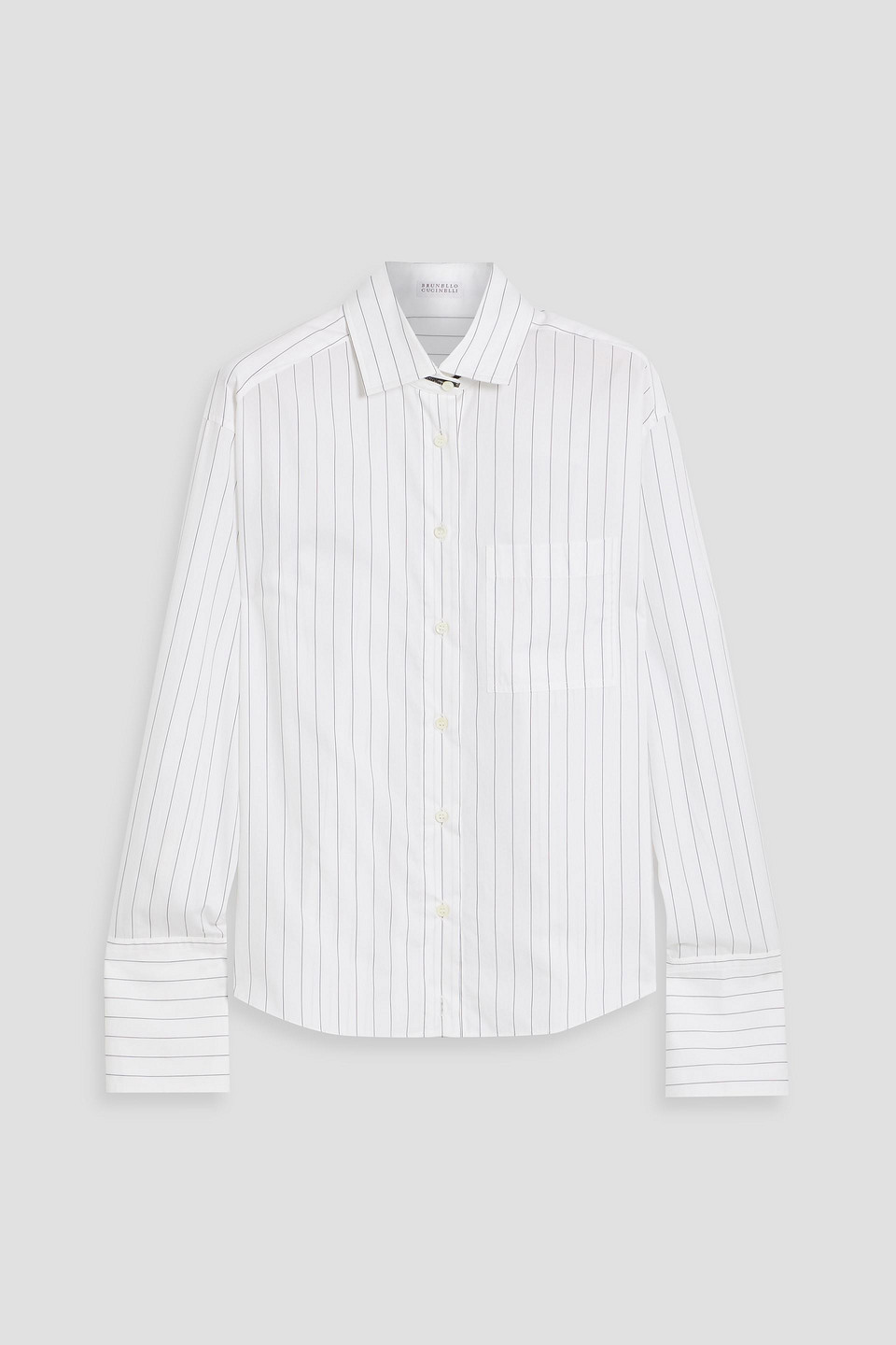 Brunello Cucinelli Bead-embellished Pinstriped Cotton And Silk-blend Poplin Shirt