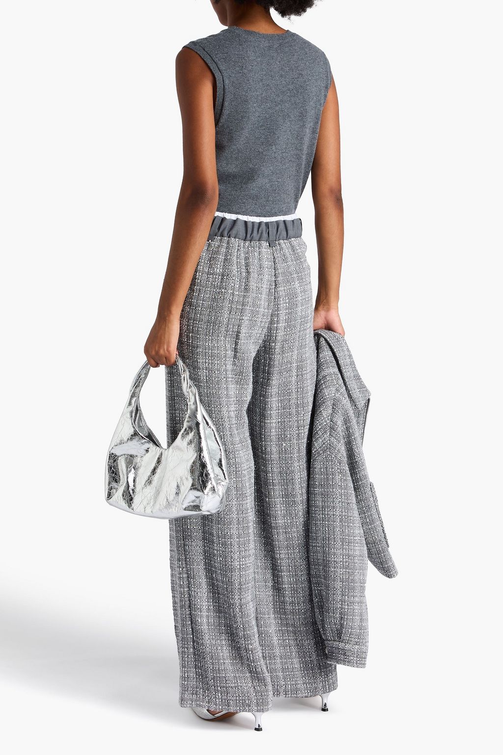 MAJE Sequin-embellished tweed wide-leg pants