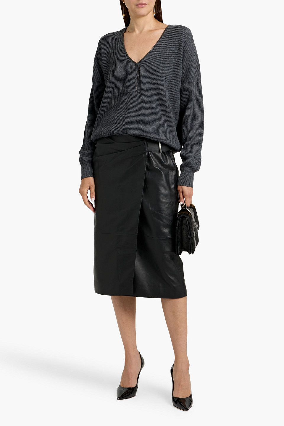 Brunello Cucinelli Bead-embellished Ribbed Cotton Sweater In Animal Print