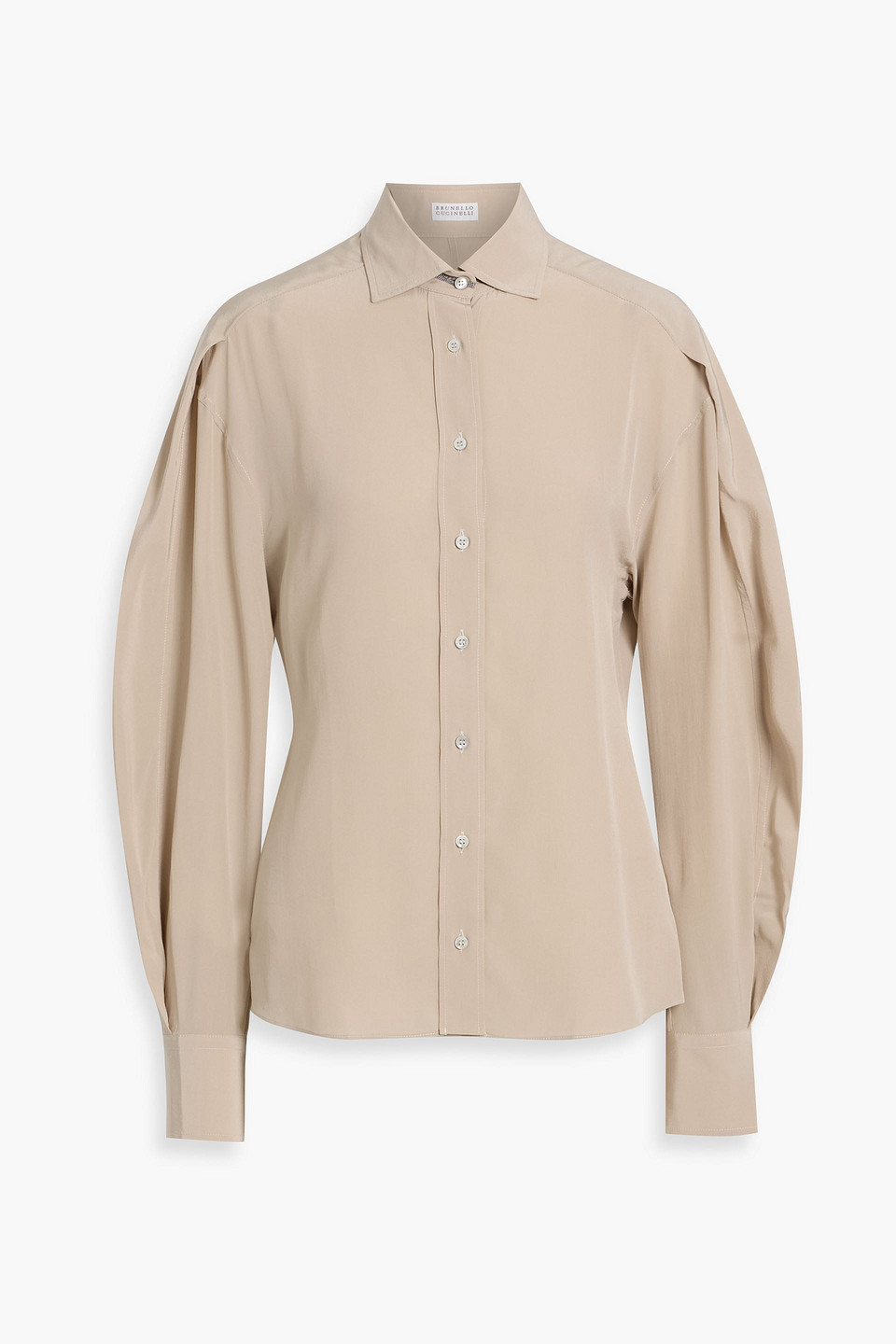 Bead-embellished silk crepe de chine shirt