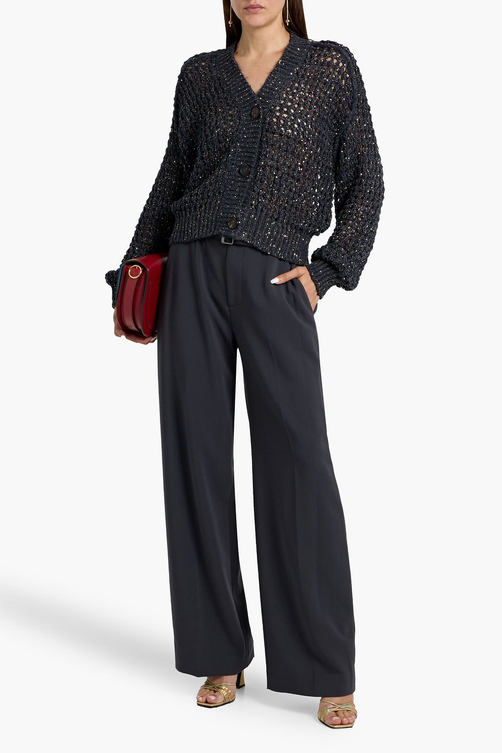 BRUNELLO CUCINELLI Sequin-embellished open-knit cardigan