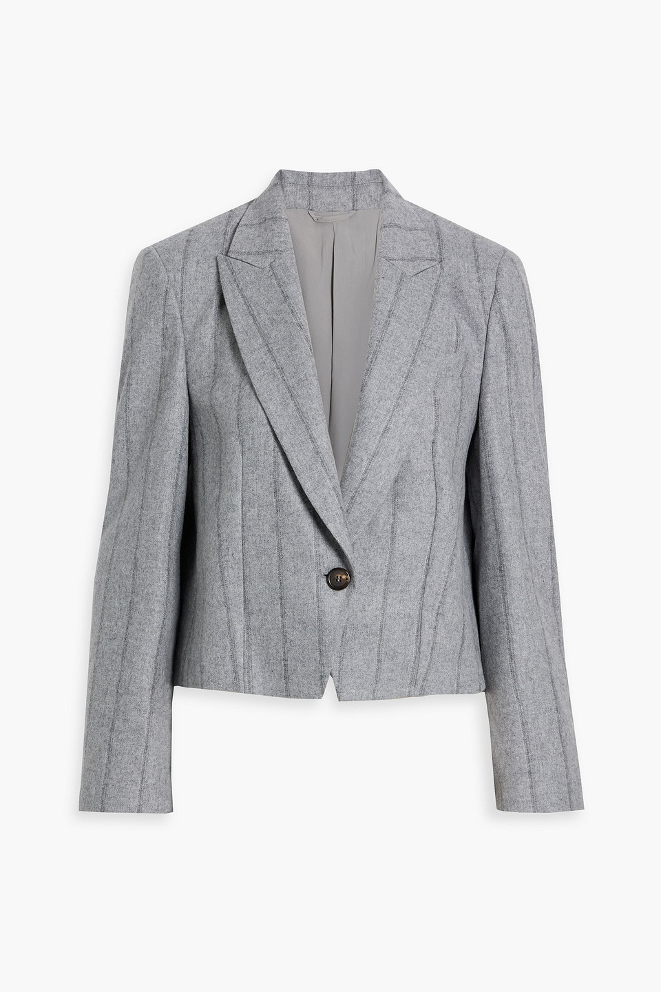 Brunello Cucinelli Techno Virgin Wool-blend Striped Cropped Blazer In Gray