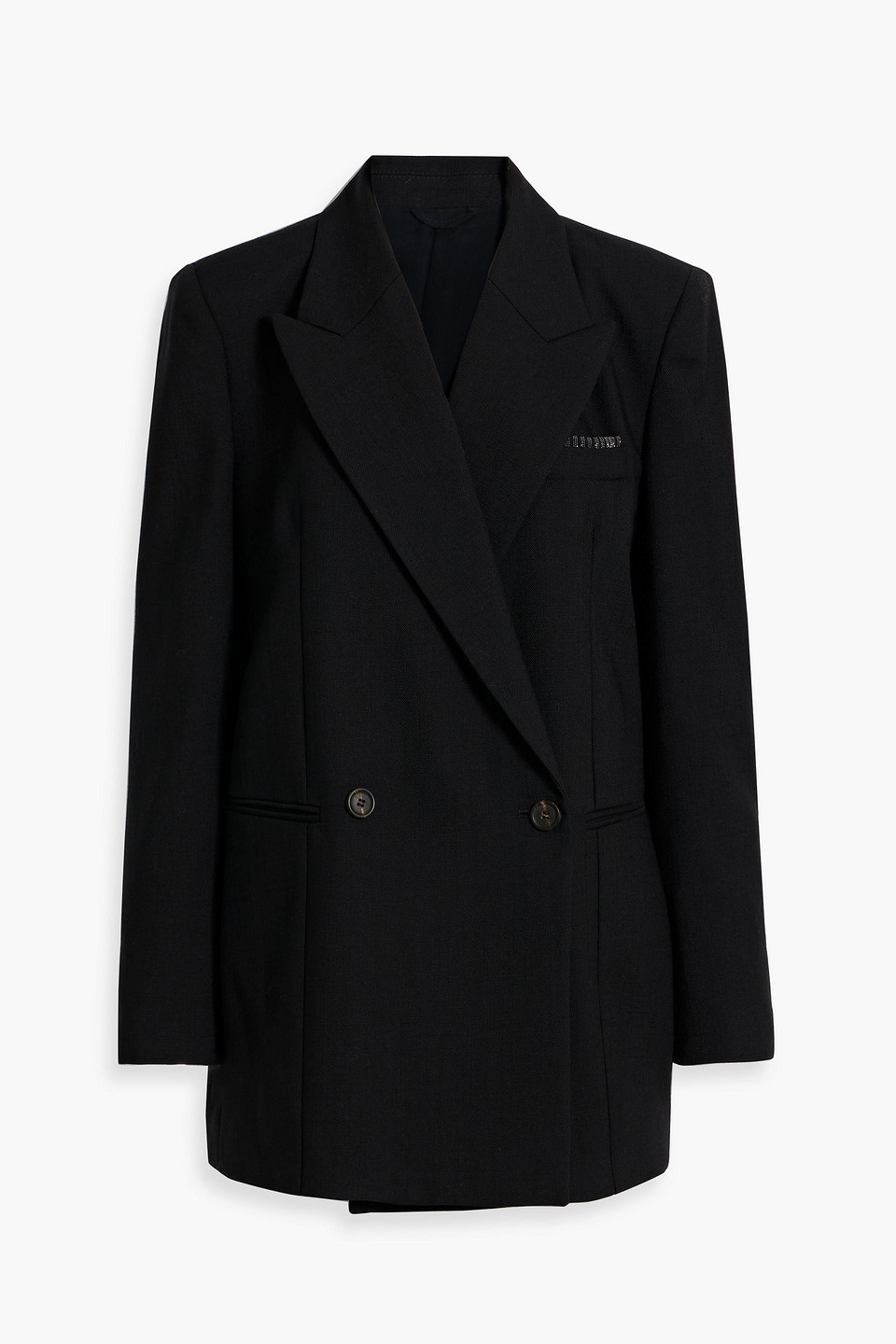 Brunello Cucinelli Bead-embellished Double-breasted Wool-twill Blazer In Black