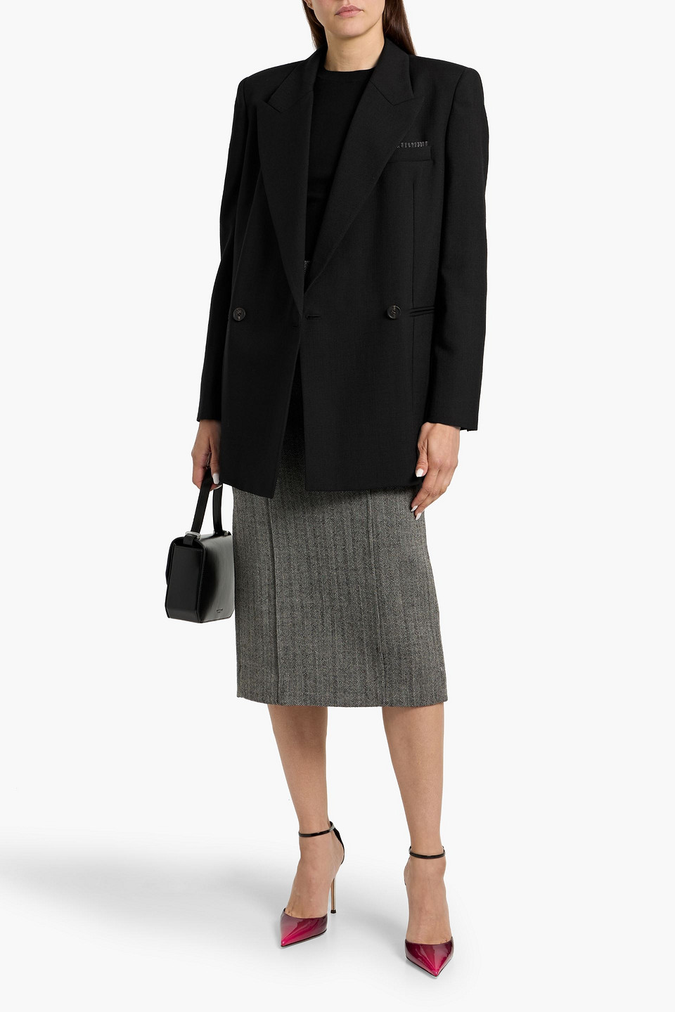 Brunello Cucinelli Bead-embellished Double-breasted Wool-twill Blazer In Black