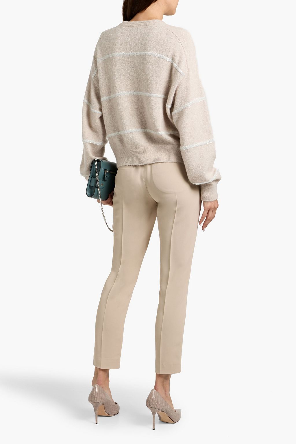 BRUNELLO CUCINELLI Sequin-embellished striped knitted sweater