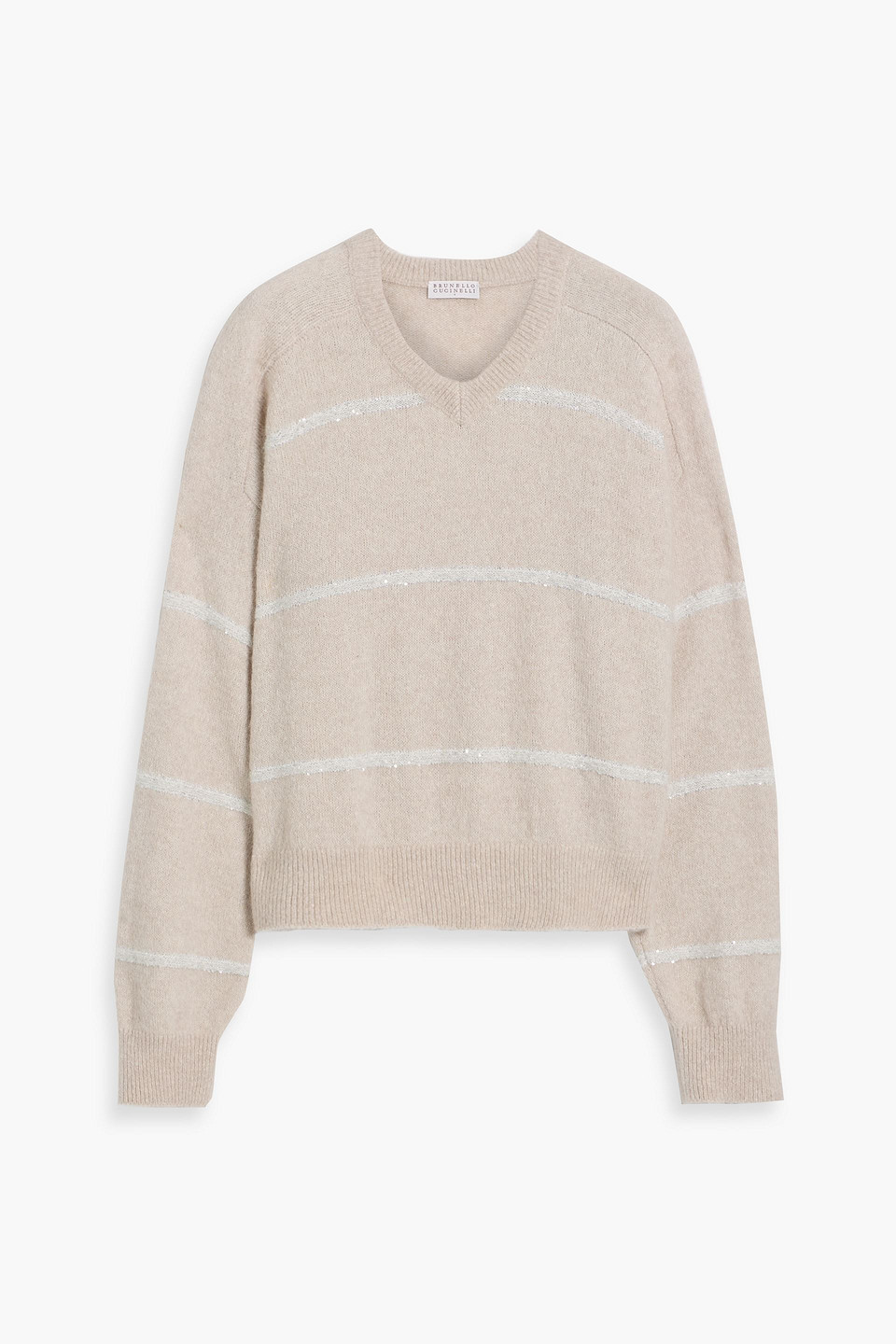 Sequin-embellished striped knitted sweater