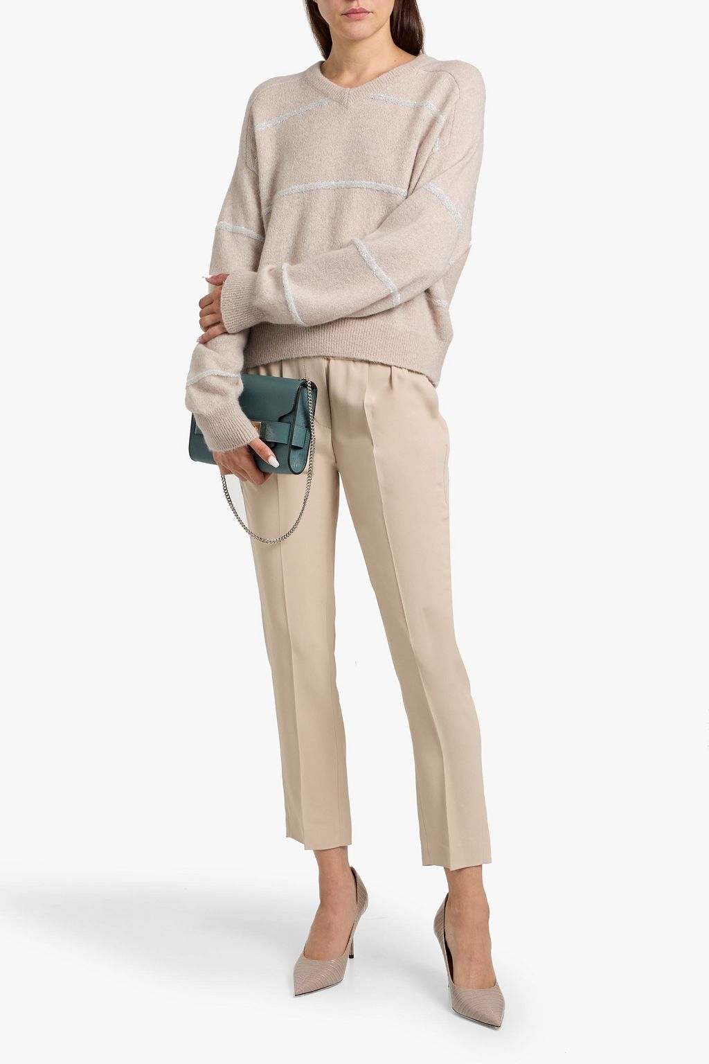 BRUNELLO CUCINELLI Sequin-embellished striped knitted sweater