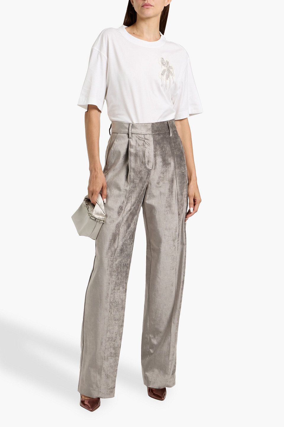 Brunello Cucinelli Bead-embellished Cotton-jersey T-shirt In White