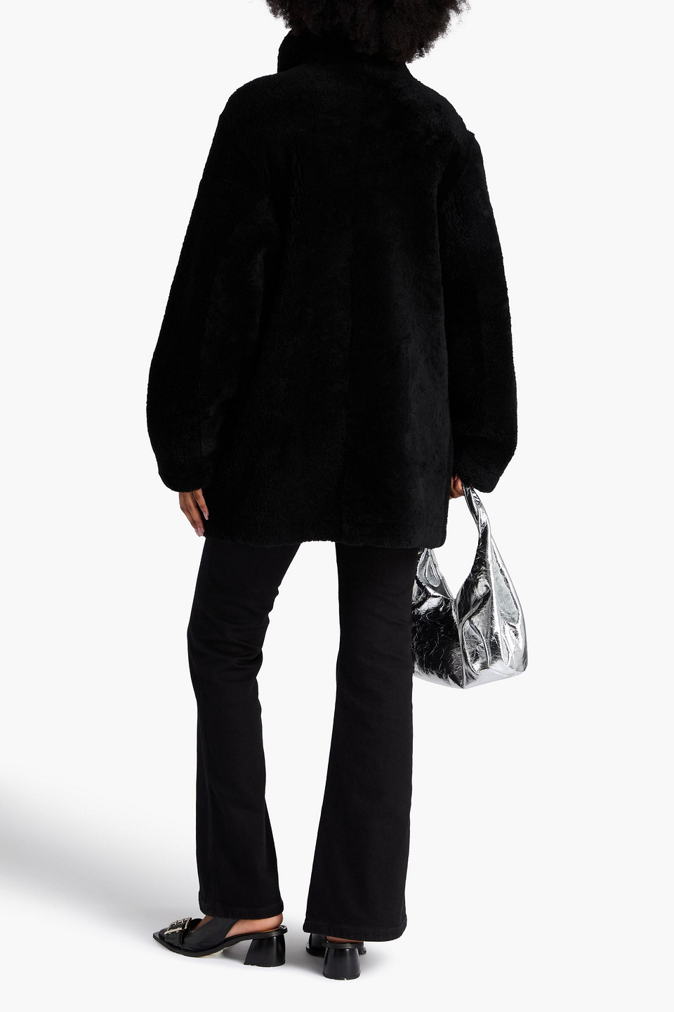 Maje Reversible Shearling Coat In Black