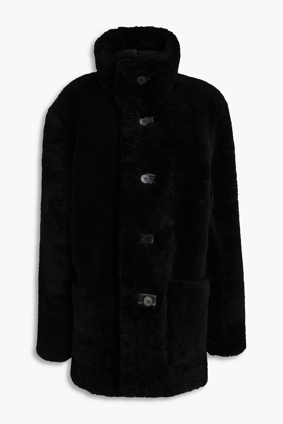 Maje Reversible Shearling Coat In Black