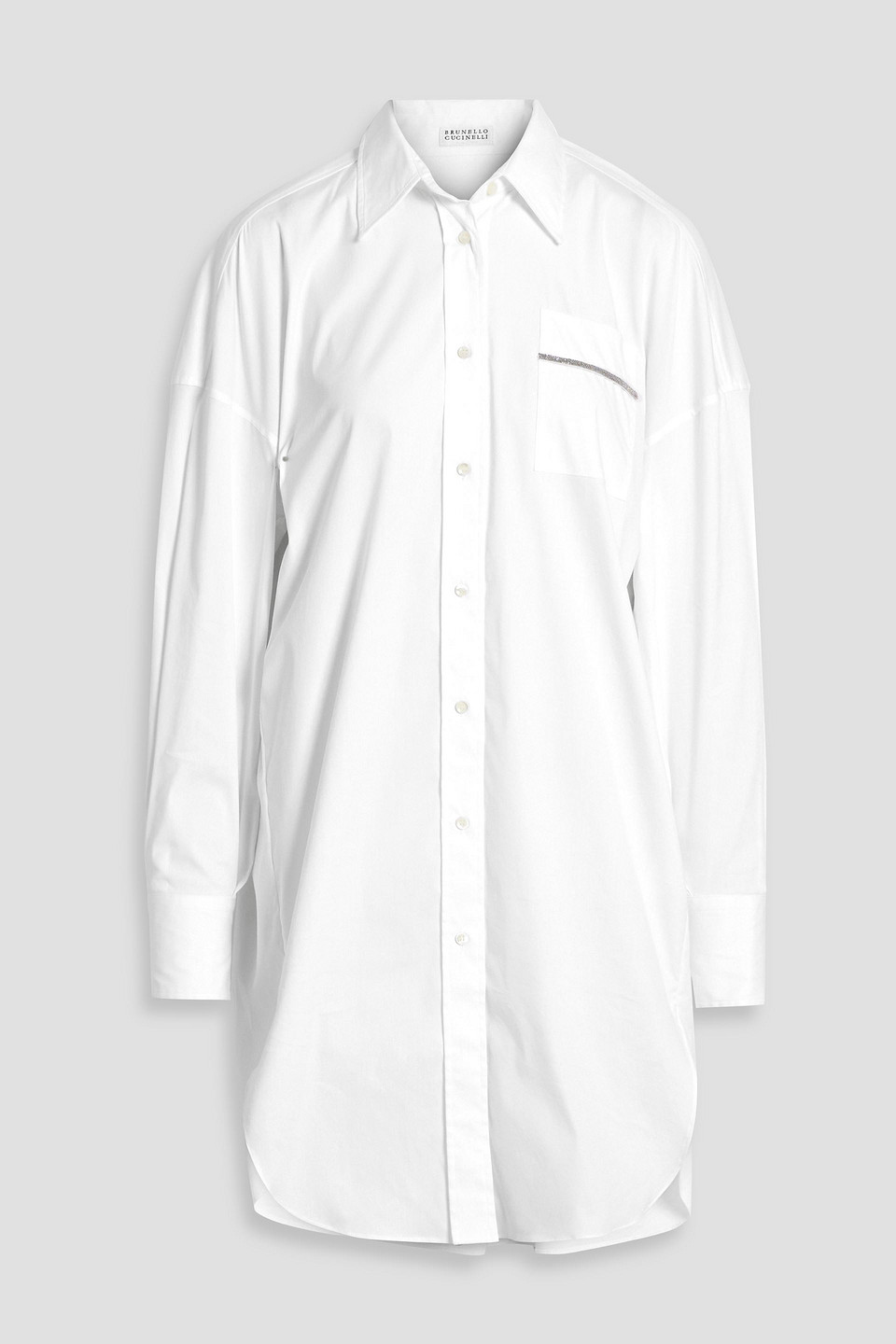 Brunello Cucinelli Bead-embellished Cotton-blend Poplin Shirt In White