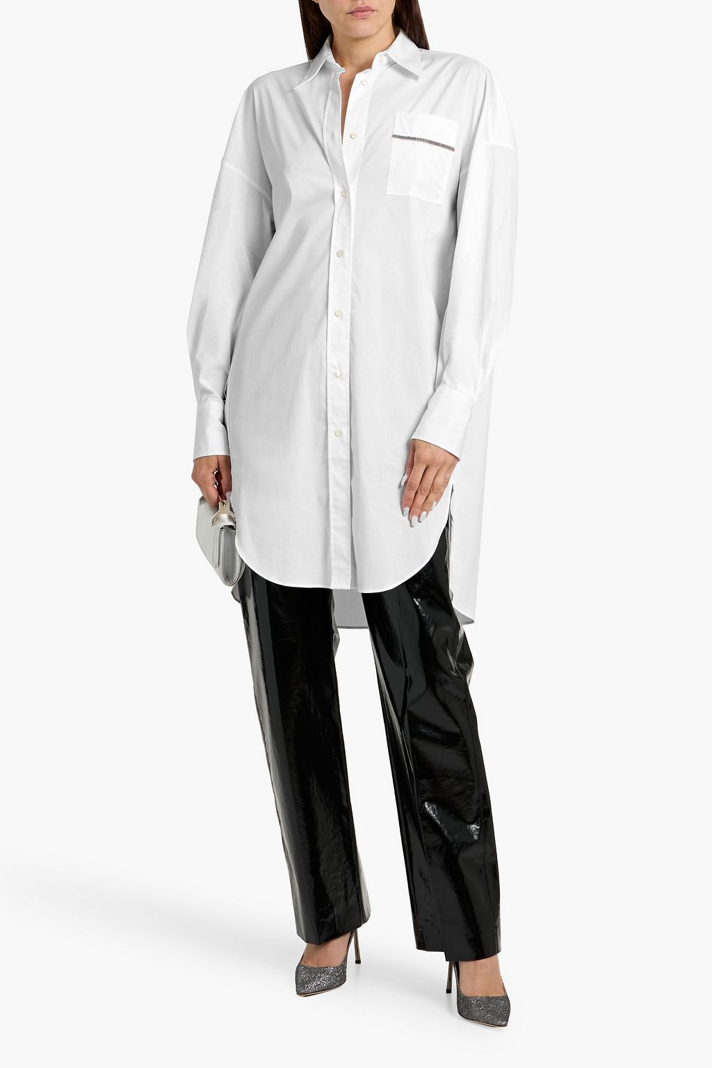 BRUNELLO CUCINELLI Bead-embellished cotton-blend poplin shirt