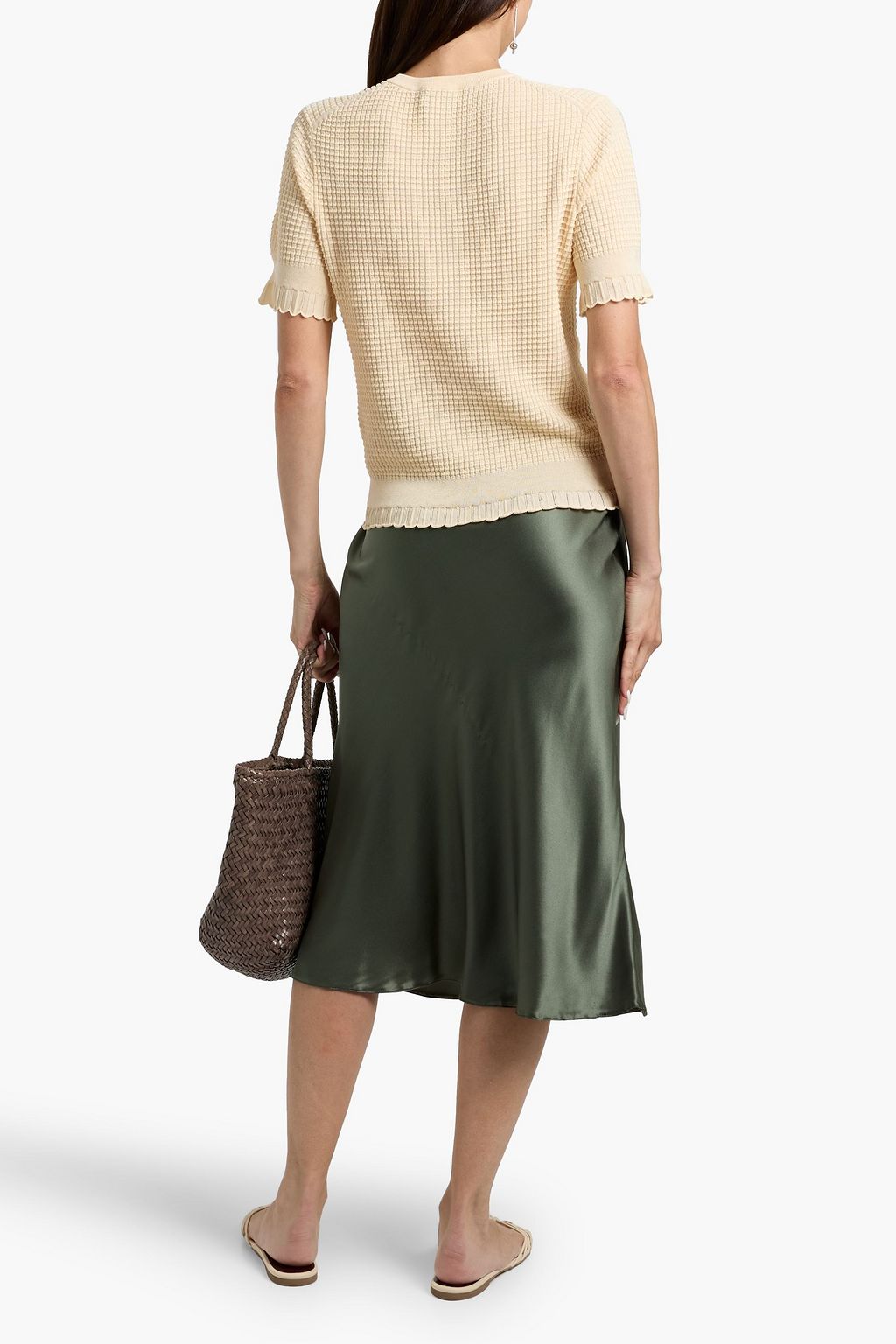 THEORY Bristol ruffled waffle-knit cotton-blend top