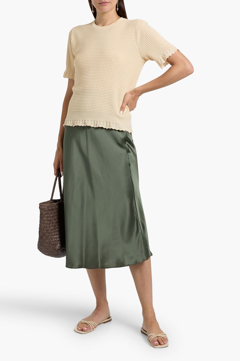 THEORY Bristol ruffled waffle-knit cotton-blend top