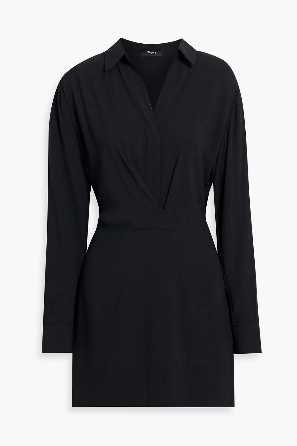 Theory Wrap-effect Crepe Mini Dress In Black